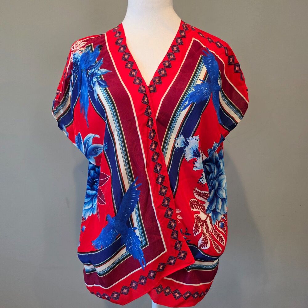 Farm Rio Macaw Scarf Top Sz Sm. Luxe Boho Resort Tropical Jungle